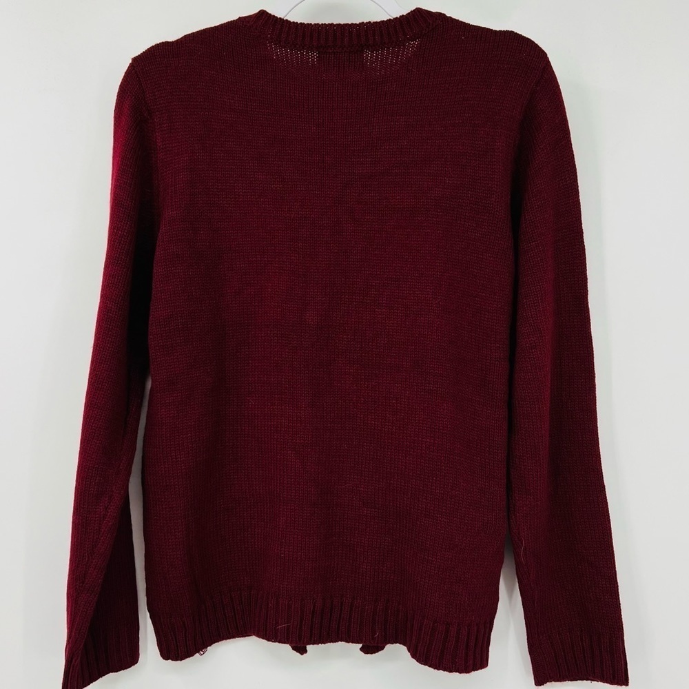 Burgundy Chunky Cable Knit‎ Sweater Zig Zag Detail Chest Women’s - Picture 2 of 6